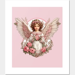 Vintage Pink Baby Christmas Angel with Large Wings Posters and Art